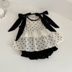 【73-100】ワンピースorセットアップ ベビー ドット柄 リボン - 画像 (6)
