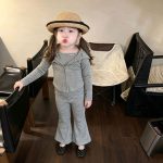 【80-140】セットアップ 女の子 ボーダー柄 フード付き ベルボトム - 画像 (2)