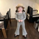 【80-140】セットアップ 女の子 ボーダー柄 フード付き ベルボトム - 画像 (3)