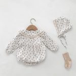【66-90】長袖ロンパース ベビー 小花柄 襟付き - 画像 (3)