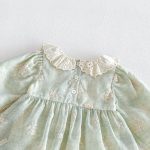 【66-90】ロンパース ベビー グリーン 花刺繡 - 画像 (9)