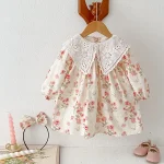 【66-120】ロンパース or ワンピース ベビー レース襟 花柄 - 画像 (3)