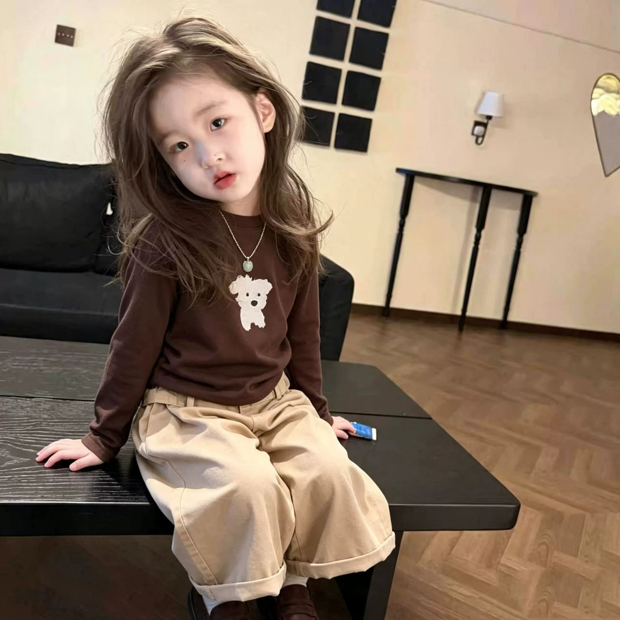 98624263 (4) 【80-140】長袖Tシャツ 女の子 イヌ プリント かわいい - 画像 (1)