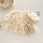 【73-120】ワンピース ベビー 星柄 パフスリーブ レース - 画像 (5)