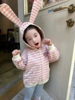 【80-140】ジップパーカー 女の子 可愛い ウサギデザイン ボーダー柄 - 画像 (5)