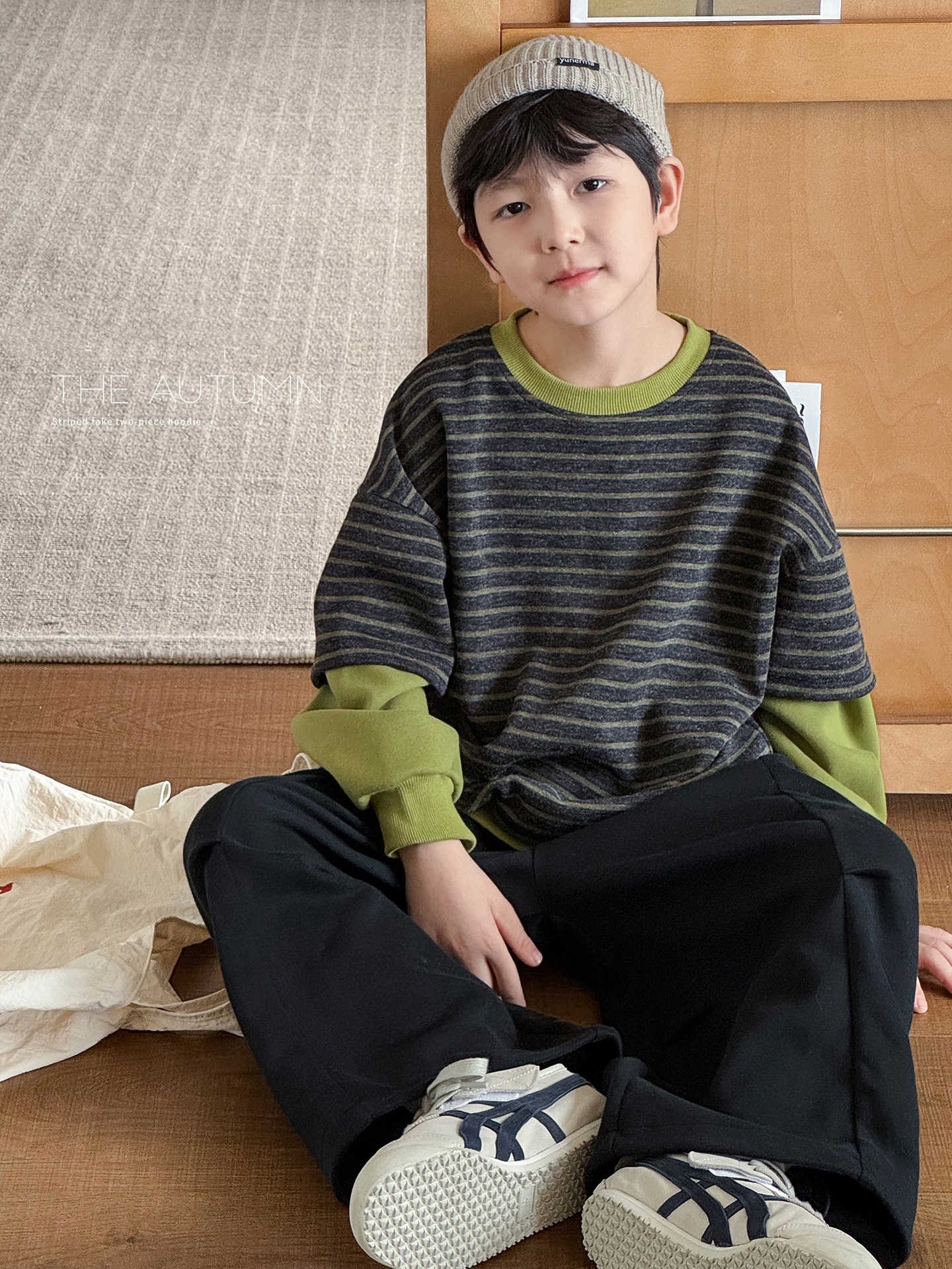 O1CN011gKYmeMC1lJ2vHAO_3646241795-0-cib 【90-160】パーカー ラウンドネック 長袖 ストライブ フェイク 男の子 - 画像 (1)