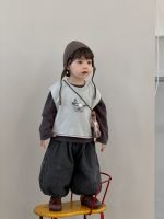 【73-110】二点セット ベスト+Tシャツ ラウンドネック 長袖 無地 男の子 - 画像 (7)