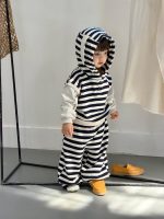 【73-110】二点セット パーカー+ズボン フード付き ストライブ 男の子 - 画像 (4)