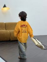 【100-150】Tシャツ プリント ラウンドネック 長袖 カジュアル 男の子 - 画像 (4)