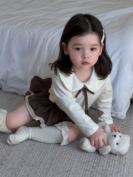 【73-110】トップス ブルマ 折り襟 裾付き レース  女の子