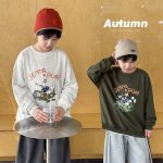 【90-160】パーカー プリント ラウンドネック 長袖 ゆったり 男の子