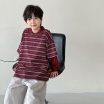 【90-160】Tシャツ 折り襟 ストライブ 切り替え 男の子 - 画像 (7)