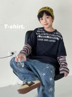 【90-160】Tシャツ 切り替え フェイク 長袖 プリント カジュアル 男の子