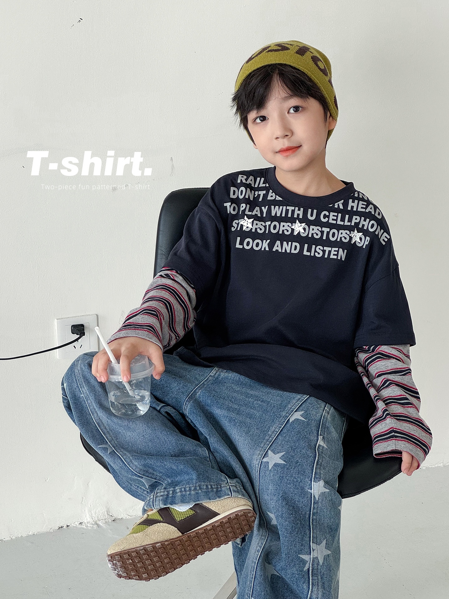 O1CN015TtYbWRLM8H2vHAO_3646241795-0-cib-1 【90-160】Tシャツ 切り替え フェイク 長袖 プリント カジュアル 男の子 - 画像 (1)