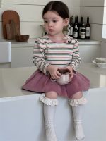 【73-100】トップス スカート ラウンドネック 長袖 ストライブ 女の子