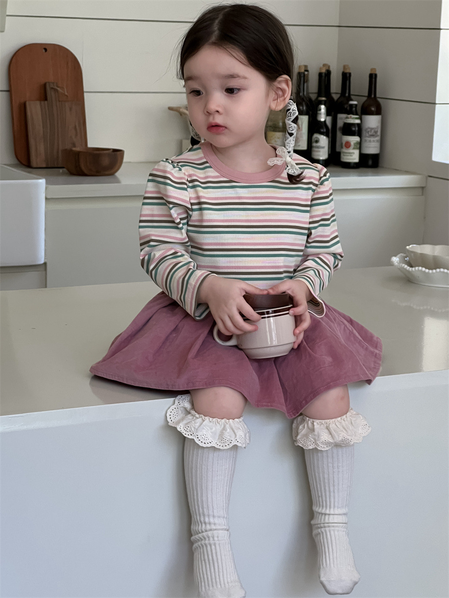 O1CN016P2ACE1RDlzpzfngH_985232078-0-cib.jpg 【73-100】トップス スカート ラウンドネック 長袖 ストライブ 女の子 - 画像 (1)