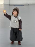 【73-110】二点セット ベスト+Tシャツ ラウンドネック 長袖 無地 男の子 - 画像 (5)
