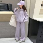 【120-170】セットアップ 女の子 ゆったり 無地パーカー&ワイドパンツ - 画像 (3)