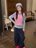 【100-160】レイヤード Tシャツ&ベスト 女の子 ボーダー柄 おしゃれ - 画像 (5)