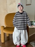 【90-160】Tシャツ ラウンドネック 長袖 ストライブ 配色 男の子 - 画像 (6)