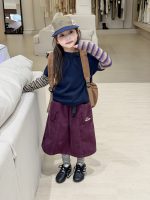 【100-170】長袖Tシャツ 女の子 レイヤード ボーダー柄 切り替え - 画像 (5)