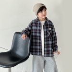 【90-160】アウター チェック柄 折り襟 長袖 ゆったり 男の子 - 画像 (4)