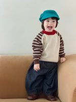 【73-110】セーター ズボン 切り替え ストライブ デニム 男の子 - 画像 (3)