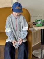 【90-160】Tシャツ フェイク 切り替え プリント ファッション 長袖 男の子