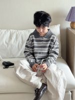 【90-160】セーター 折り襟 ストライブ ニット カジュアル 男の子 - 画像 (3)