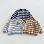 【80-130】長袖Tシャツ 男の子 ボーダー ワッペン