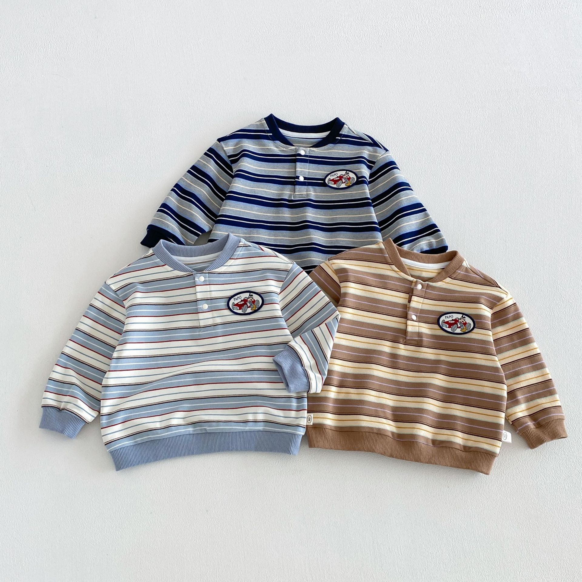 O1CN01CE65Ut2ItbzT9DUzB_2222173959344-0-cib.jpg 【80-130】長袖Tシャツ 男の子 ボーダー ワッペン - 画像 (1)