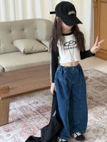 【100-150】ズボン デニム ストレート ゆったり シンプル - 画像 (3)