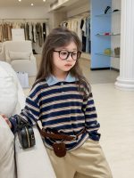 【100-170】ポロシャツ 女の子 ボーダー柄 配色 レトロ - 画像 (4)