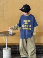 【90-160】Tシャツ 切り替え フェイク ストライブ カジュアル 長袖 男の子 - 画像 (5)