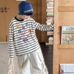 【90-160】長袖Tシャツ 男の子 ボーダー柄 プリント 柔らかい - 画像 (7)