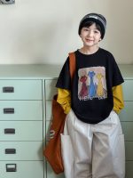 【90-160】長袖Tシャツ 男の子 レイヤード ネコ プリント - 画像 (4)