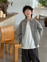 【90-160】アウター デニム 折り襟 無地 長袖 ゆったり 男の子 - 画像 (4)