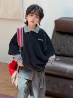 【100-150】Tシャツ 折り襟 配色 フェイク 切り替え ゆったり 男の子