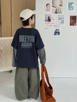 【90-160】長袖Tシャツ 男の子 レイヤード 英字 ファッション - 画像 (3)