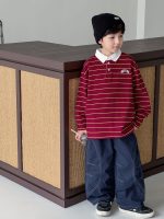 【90-160】長袖Tシャツ 男の子 ポロシャツ ボーダー柄 - 画像 (3)