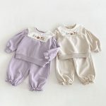 【80-130】セットアップ 女の子 刺繍 スクエアネック
