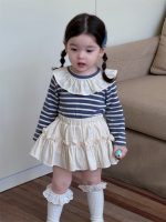 【73-100】トップス スカート 折り襟 ストライブ 合わせやすい 女の子 - 画像 (6)