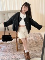 【100-150】ショートパンツ 韓国風 ニット ゆったり 無地 女の子 - 画像 (6)