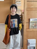 【90-160】長袖Tシャツ 男の子 レイヤード ネコ プリント - 画像 (6)