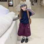 【100-170】長袖Tシャツ 女の子 レイヤード ボーダー柄 切り替え - 画像 (7)