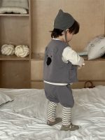 【73-100】二点セット ベスト+ズボン ストライブ クマ柄 男の子 - 画像 (3)