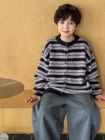 【90-160】カーディガン ラウンドネック 長袖 ニット ストライプ 男の子 - 画像 (5)
