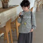【90-160】Tシャツ 韓国風 合わせやすい ストライブ 長袖 男の子 - 画像 (7)