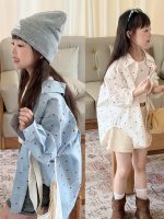 【100-150】カーディガン 韓国風 ハート柄 ゆったり 合わせやすい 女の子