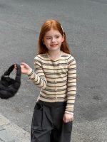 【90-150】ニットトップス 女の子 ボーダー柄 すっきり レイヤード風 - 画像 (10)
